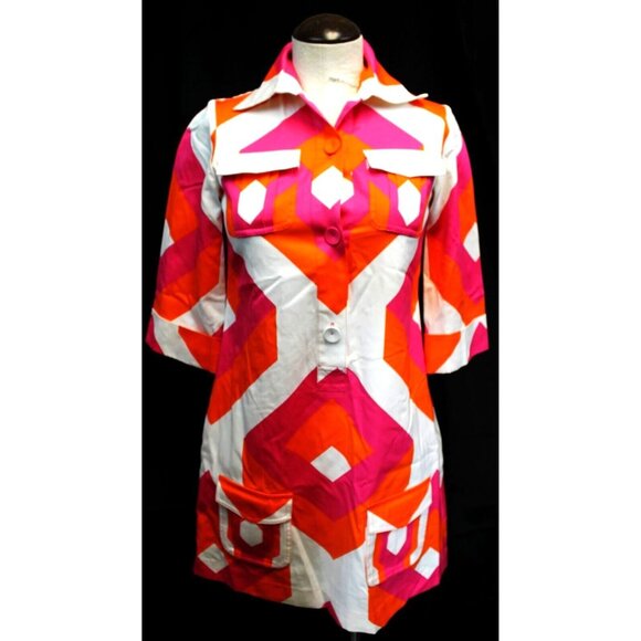 Diane von Furstenberg Retro Mod Go-Go 60s Style Shirt Dress Womens 0 Geometric - Picture 1 of 12